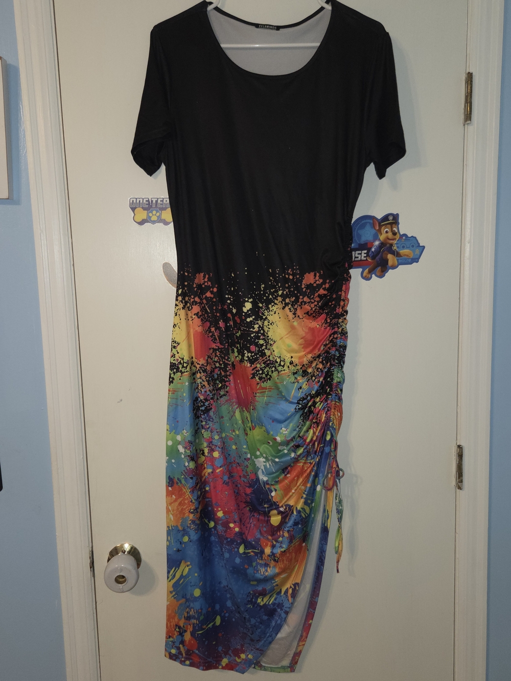 Black Maxi Dress with Multicolor Paint-Splash Print